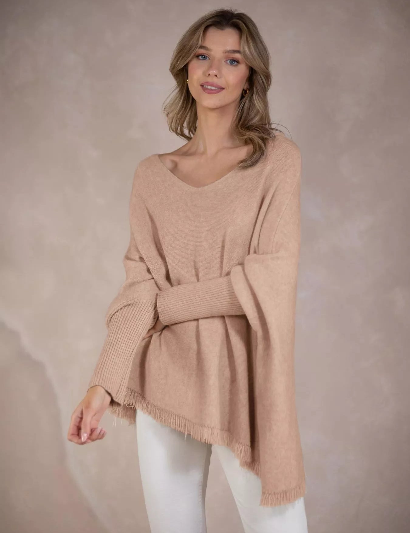 Raw Hem V-Neck Sweater | Sweaters Daverri Fashions