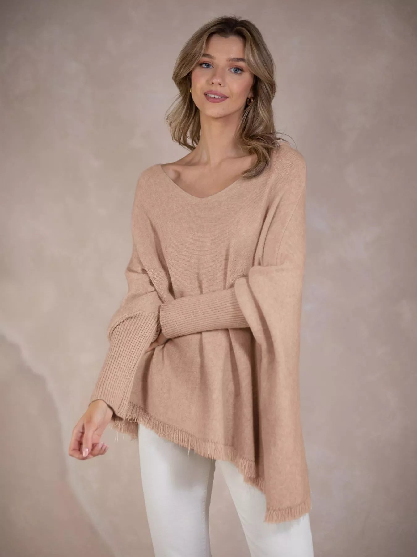 Raw Hem V-Neck Sweater | Sweaters Daverri Fashions