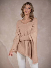 Raw Hem V-Neck Sweater | Sweaters Daverri Fashions