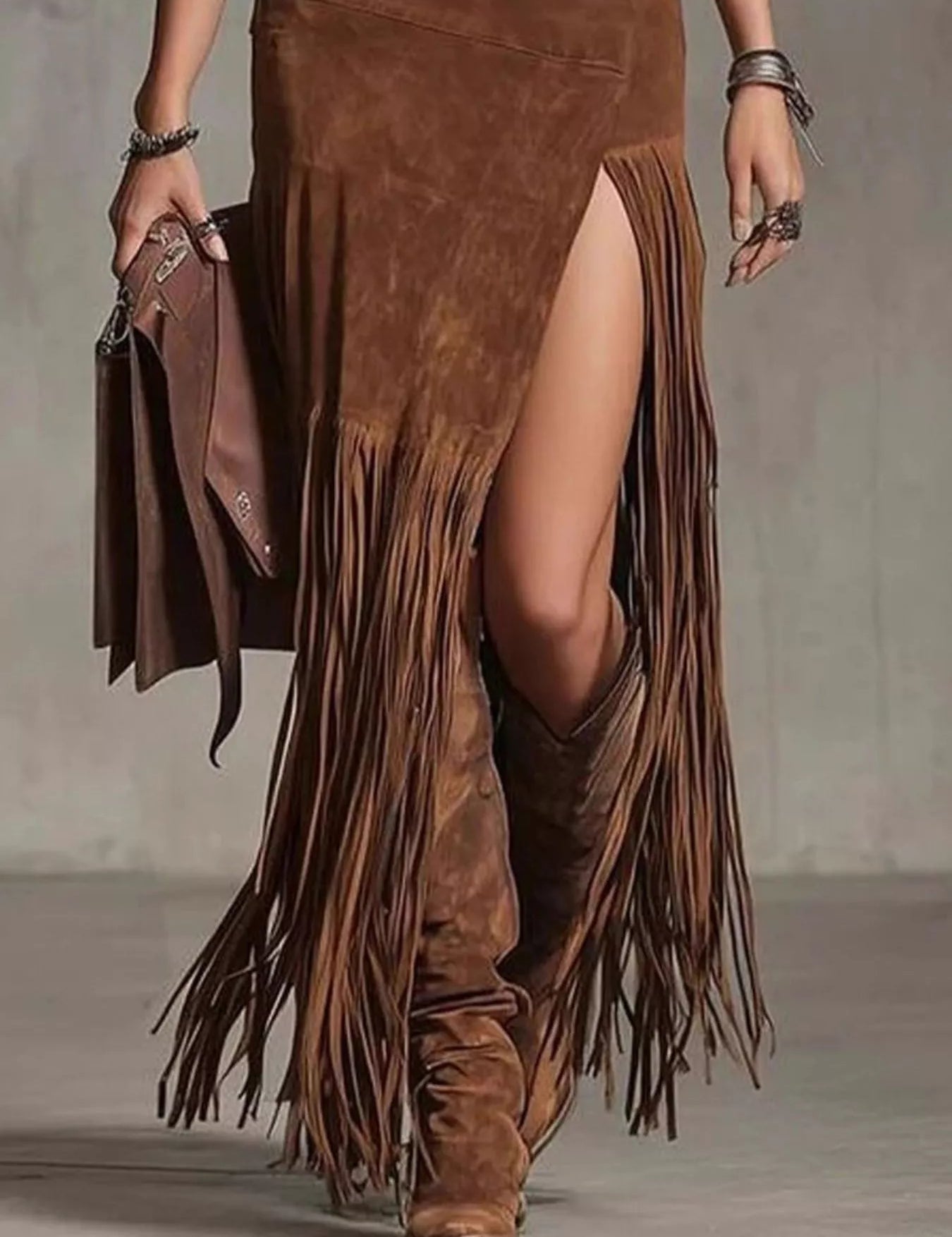 Denim Patchwork Fringe Maxi Skirt | Maxi Skirts Daverri Fashions