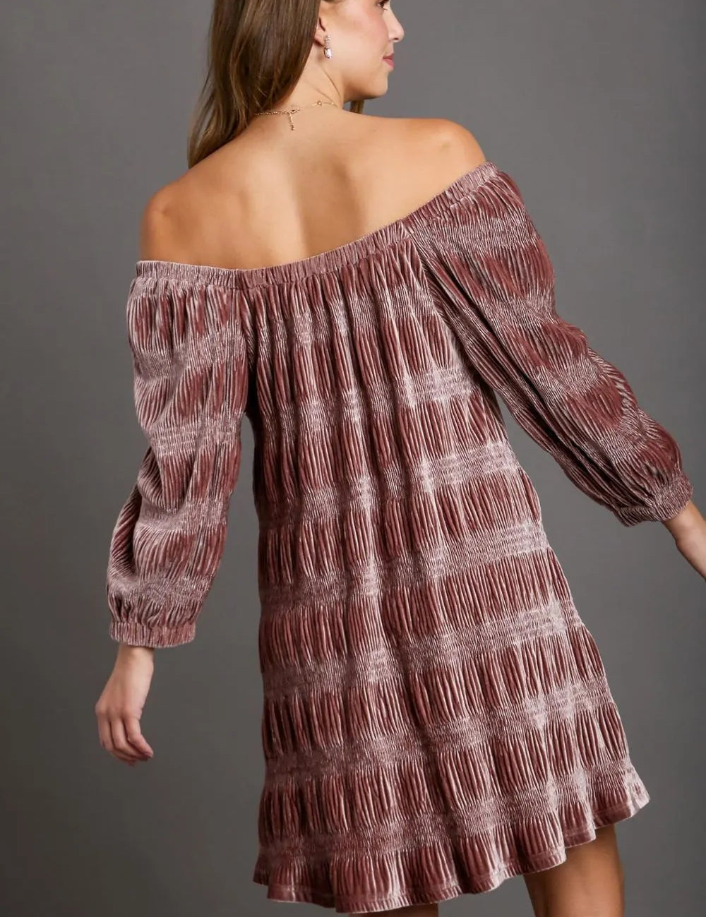 Umgee Off-Shoulder Balloon Sleeve Velvet Mini Dress | Daverri Fashions