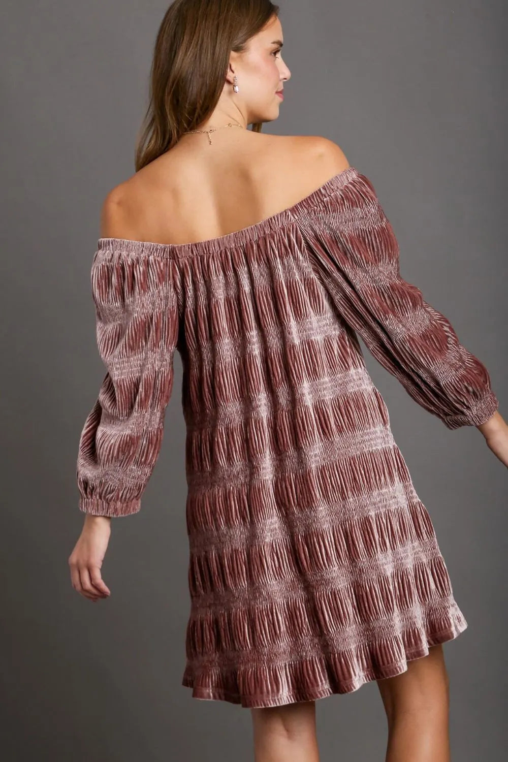 Umgee Off-Shoulder Balloon Sleeve Velvet Mini Dress | Daverri Fashions