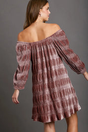 Umgee Off-Shoulder Balloon Sleeve Velvet Mini Dress | Daverri Fashions