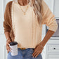 Two Tone Cable Knit Round Neck Long Sleeve Sweater - DAVERRI FASHIONS
