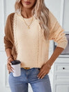 Two Tone Cable Knit Round Neck Long Sleeve Sweater - DAVERRI FASHIONS