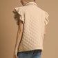 Umgee beige corduroy quilted ruffle sleeve vest with high collar