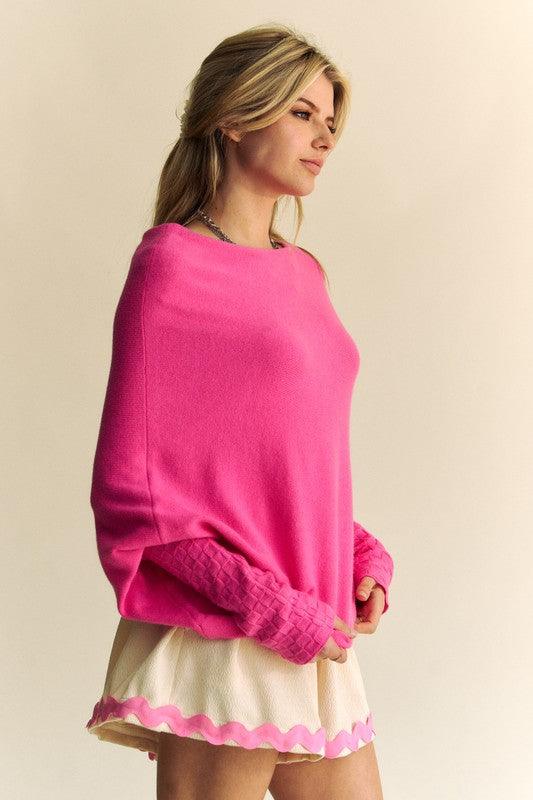 Davi & Dani Solid Color Batwing Sleeve Sweater Sweaters