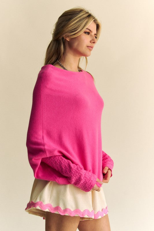 Davi & Dani Solid Color Batwing Sleeve Sweater Tops