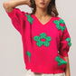 BiBi Pearl Beads Flowers Sweater Top - DAVERRI FASHIONS
