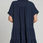 Umgee Full Size Raw Hem Folded Sleeve Tiered Dress Plus Size Mini Dresses