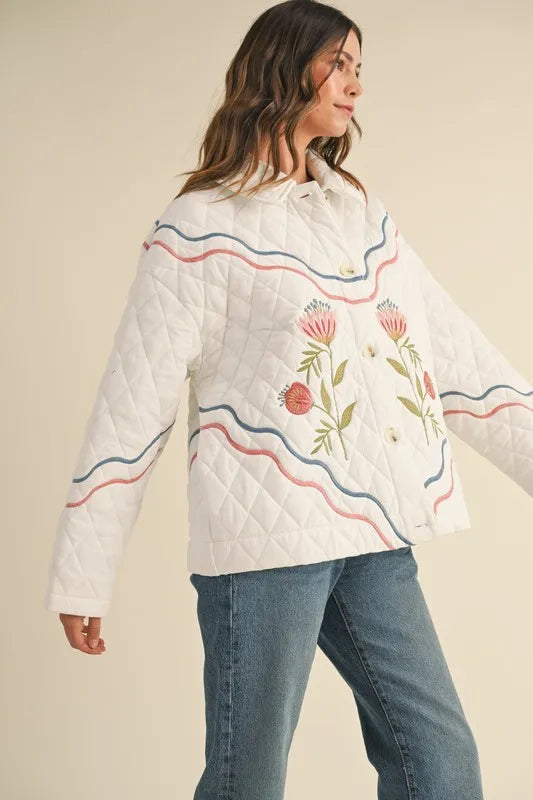 MABLE Floral Multi Color Embroidered Quilted Jacket