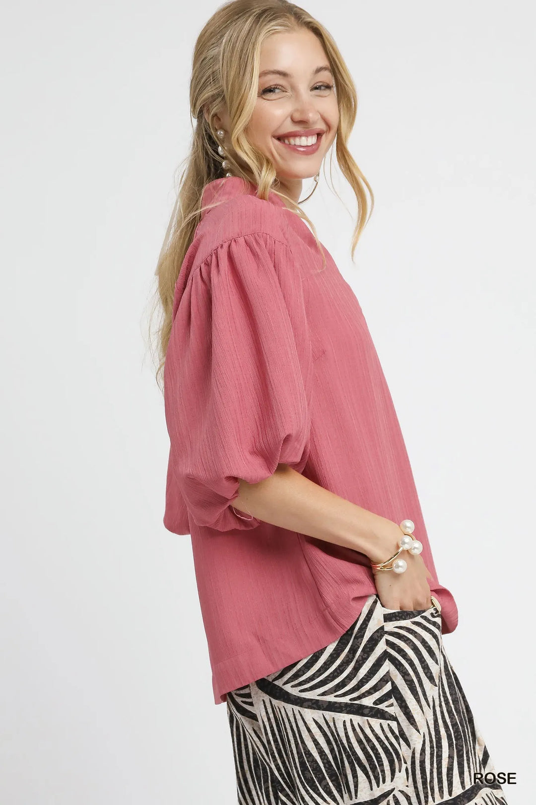 Umgee Textured Puff Sleeve Blouse Tops