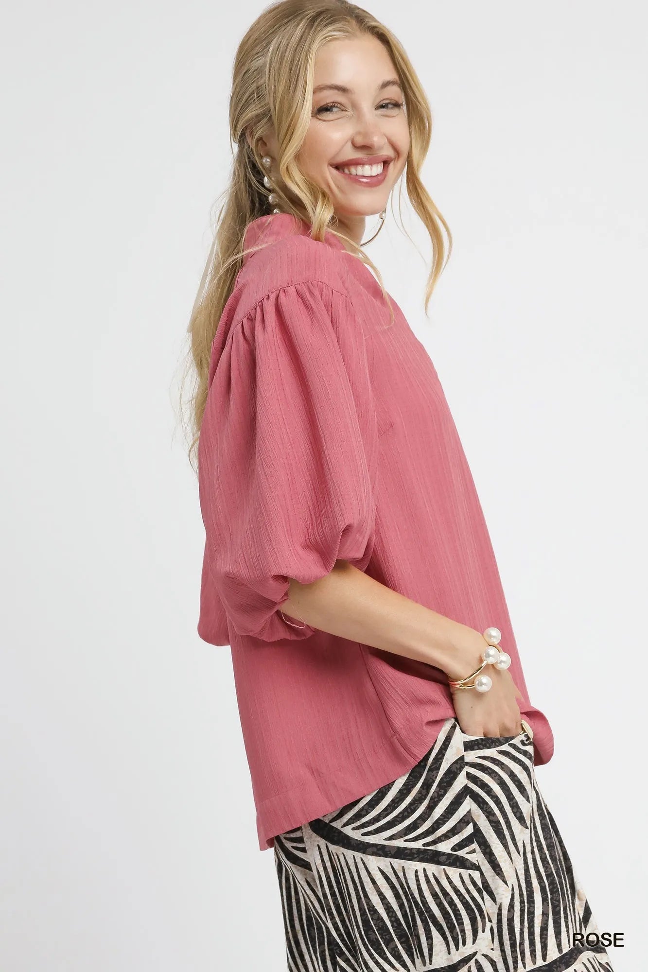 Umgee Textured Puff Sleeve Blouse Tops