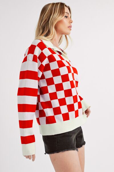 Aemi + Co Striped & Checkered Drop Shoulder Sweater