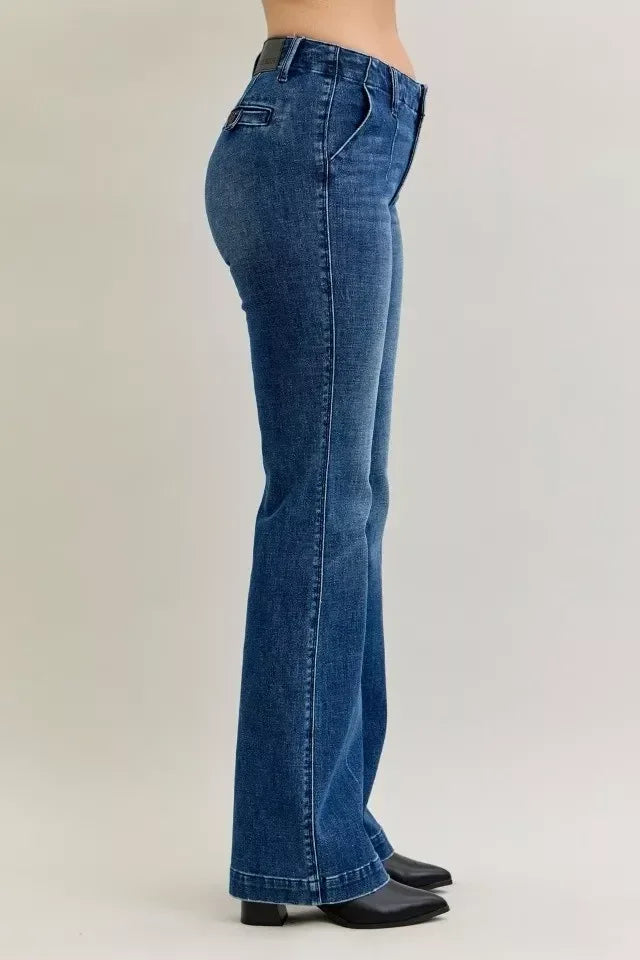 Judy Blue Full Size Mid Rise Bootcut Jeans with Welt Pockets Plus Size - DAVERRI FASHIONS