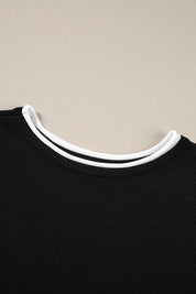 Black t-shirt with white trim collar in contrast round neck set
