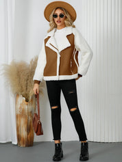 Pocketed Sherpa Zip Up Long Sleeve Jacket | Jackets Daverri Fashions