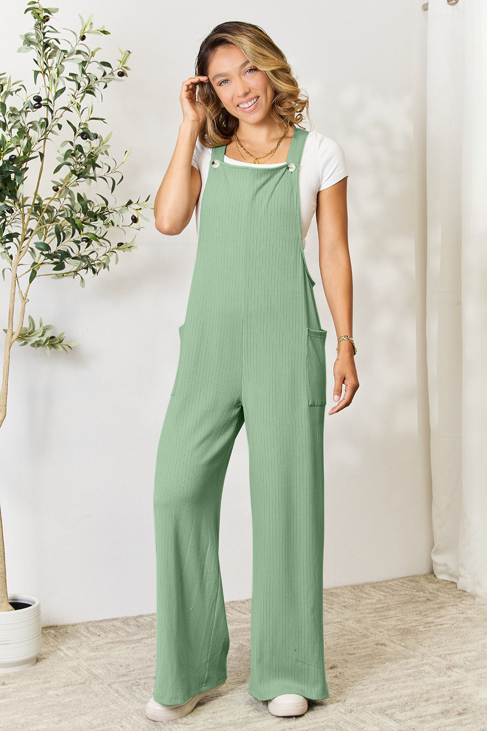 Double Take Full Size Wide Strap Overall with Pockets Overalls