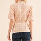 And The Why Plaid Patterned and Ruffled Wrap Blouse Top