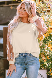 Daverri Fashions beige lace long-sleeve top with floral details