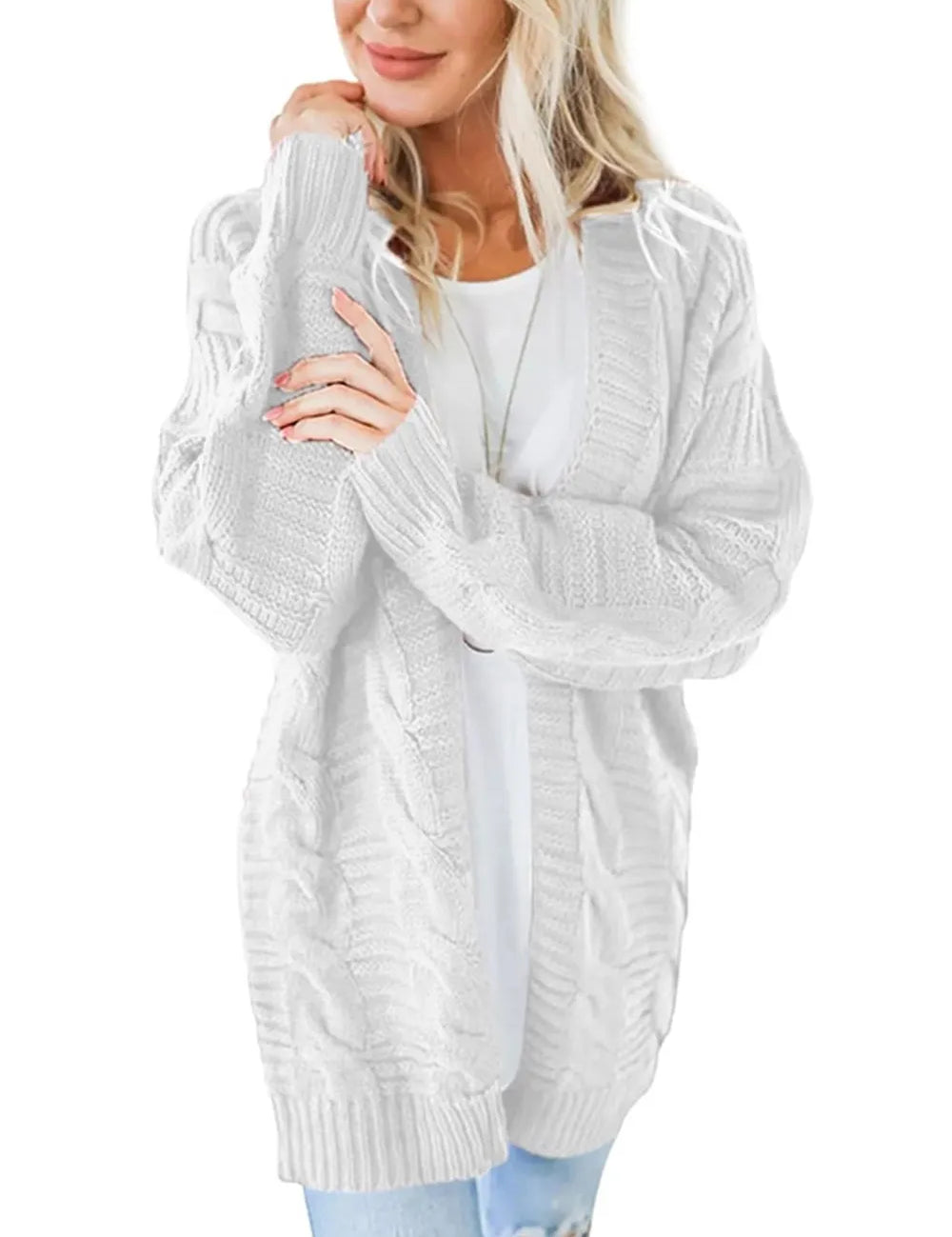 Cable-Knit Open Front Long Sleeve Cardigan | Cardigans Daverri Fashions