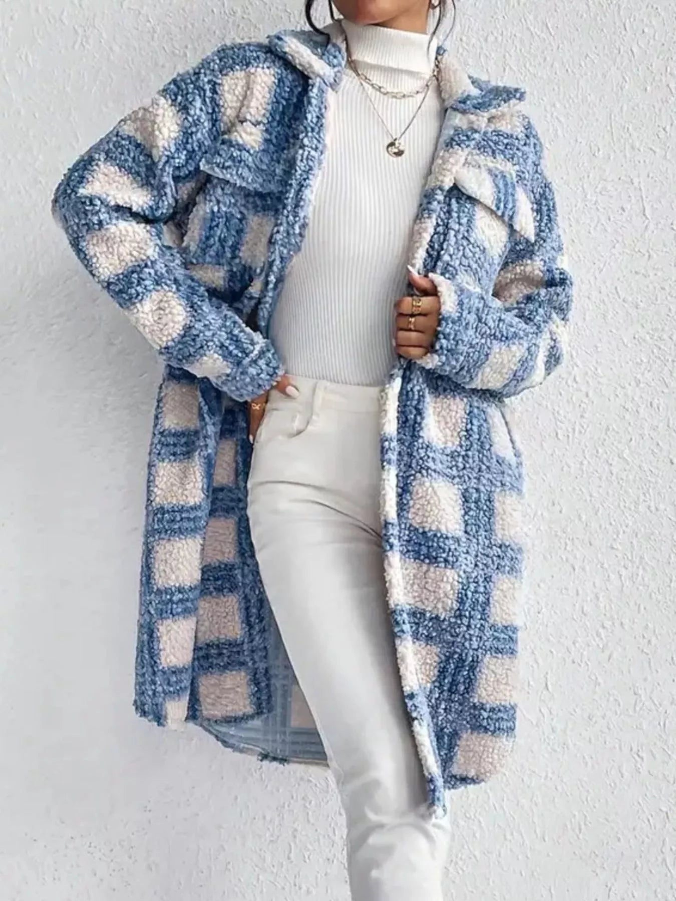 Plaid Button Up Long Sleeve Fleece Coat | Coats Daverri Fashions