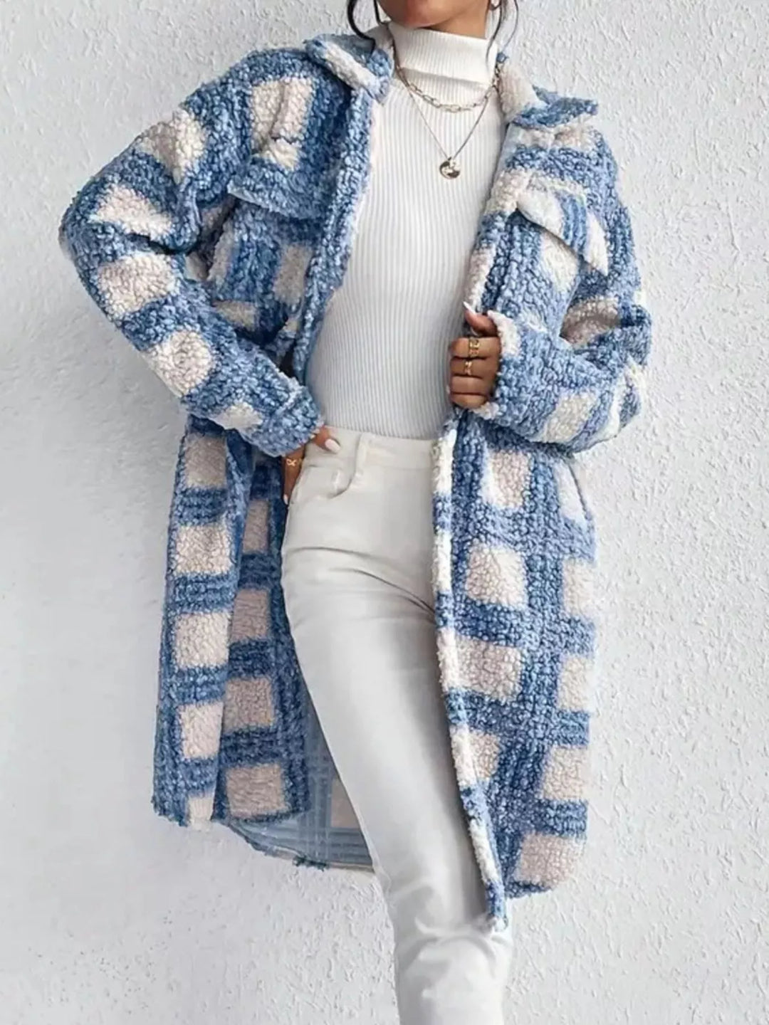 Plaid Button Up Long Sleeve Fleece Coat | Coats Daverri Fashions