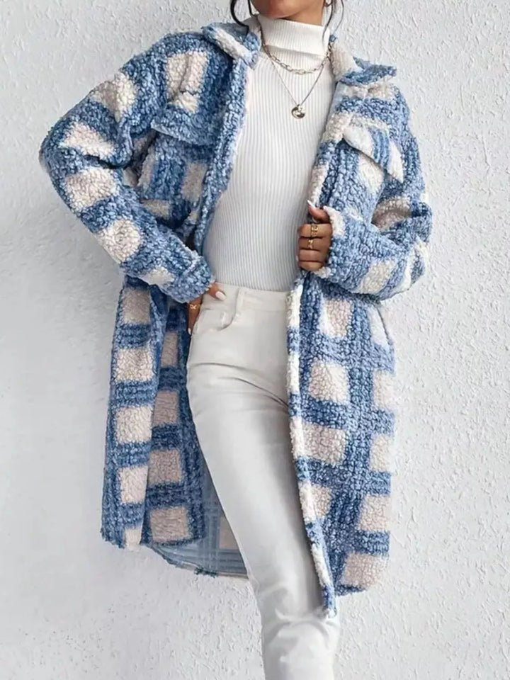 Plaid Button Up Long Sleeve Fleece Coat | Coats Daverri Fashions