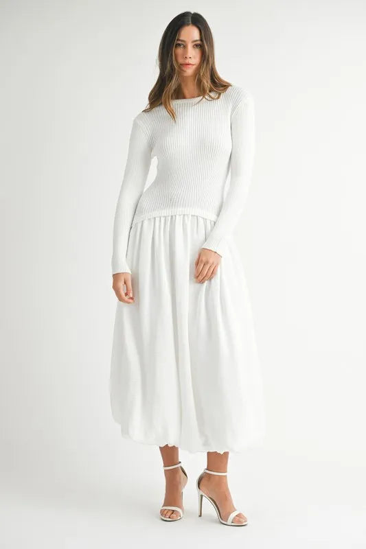 MABLE Ribbed Poplin Mix Midi Sweater Dress