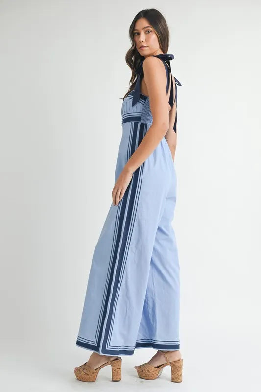 MABLE Linen Mix Chevron Sail Shoulder Strap Jumpsuit Jumpsuits