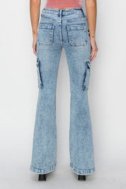 RISEN Full Size High Rise Cargo Flare Jeans Jeans