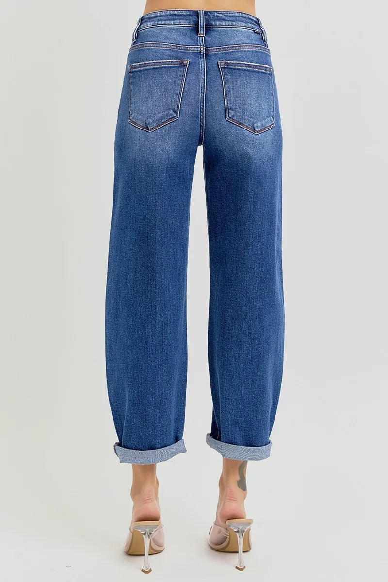 RISEN Full Size High Rise Crop Mild Barrel Jeans Plus Size Jeans