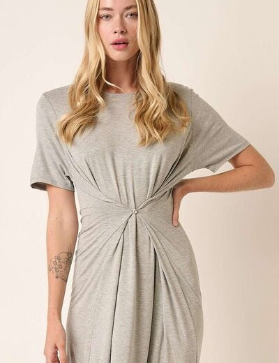 Mittoshop Side Slit Round Neck Short Sleeve Dress Heather Grey L