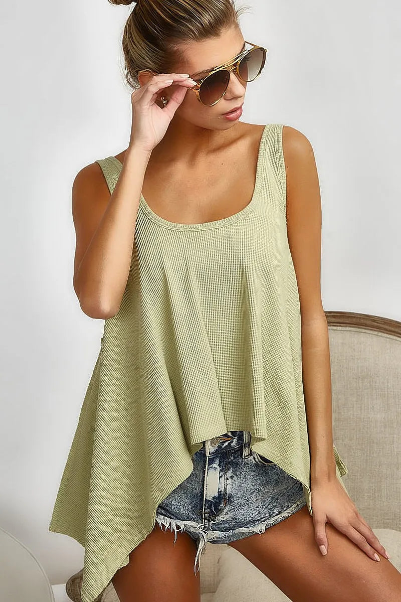 BiBi High and Low Flare Knit Tank Top Tank Tops
