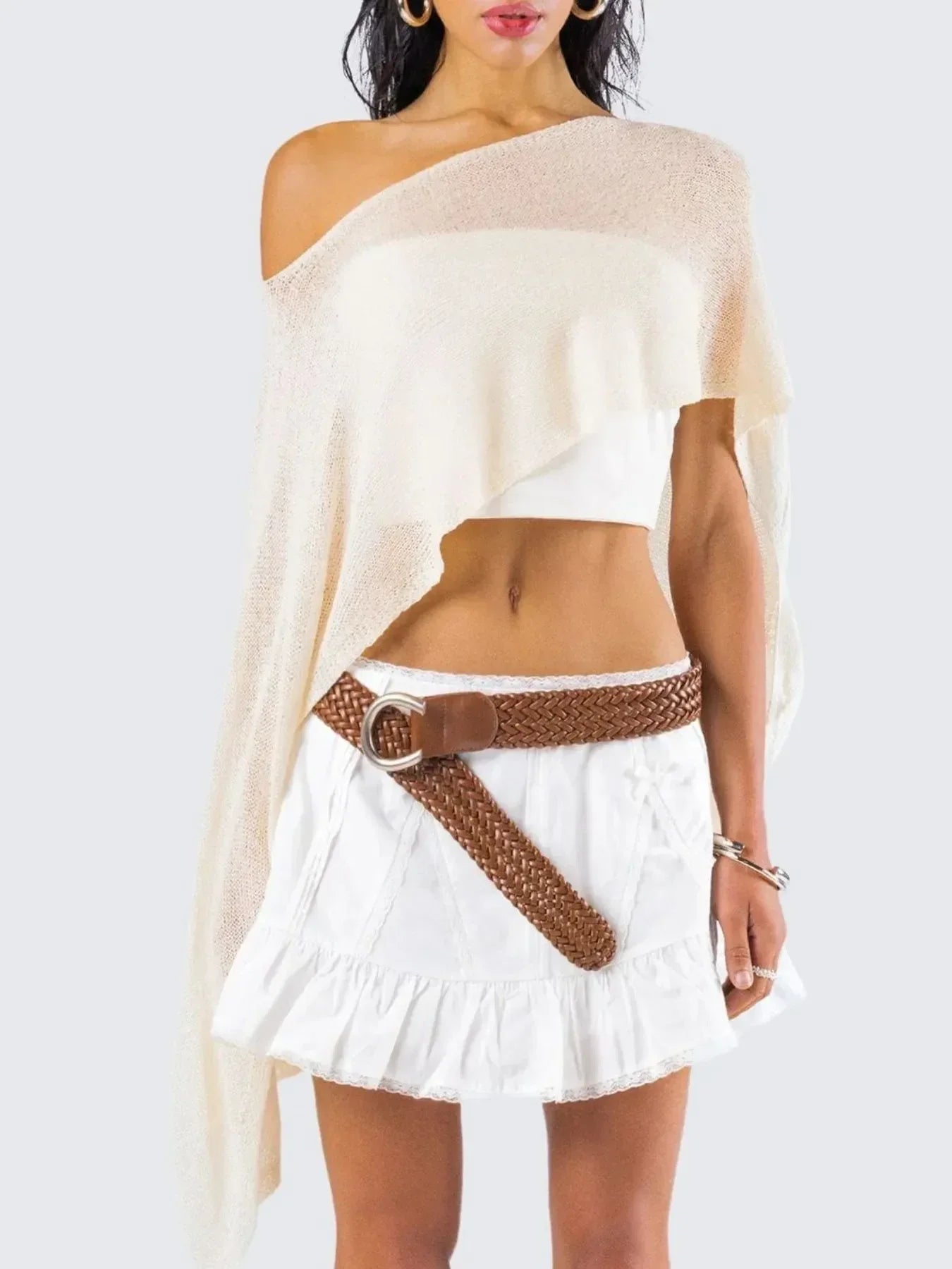 Boat Neck Long Sleeve knit Cover Up - DAVERRI FASHIONS