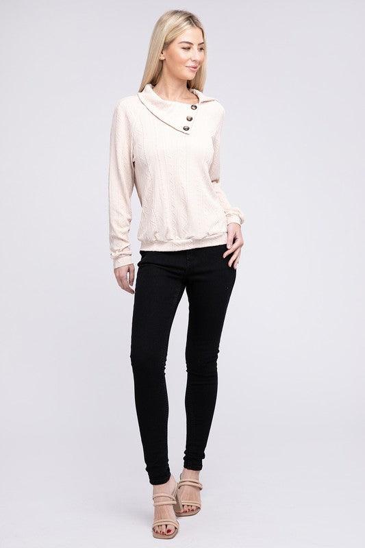 Collared Raglan Long Sleeve Top Shirts & Tops