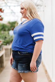 Plus Size Striped V-Neck Tee Shirt | T-Shirts Daverri Fashions