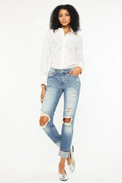 Kancan High Rise Distressed Boyfriend Fit Jeans | Jeans Daverri Fashions
