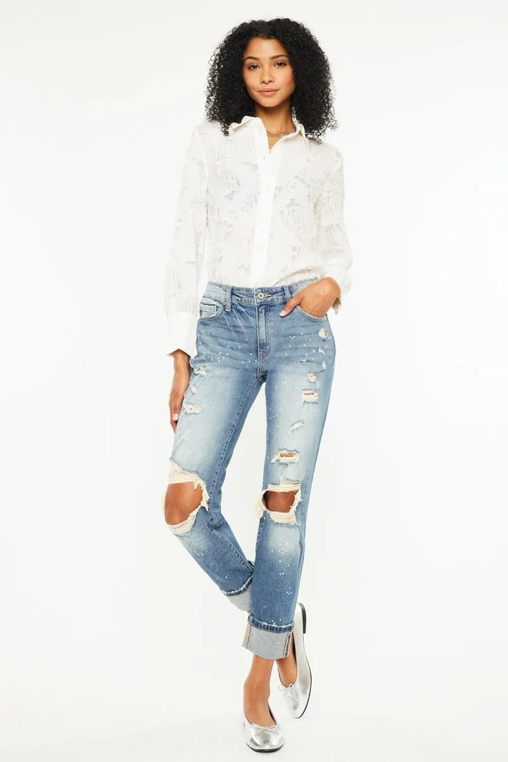 Kancan High Rise Distressed Boyfriend Fit Jeans Jeans