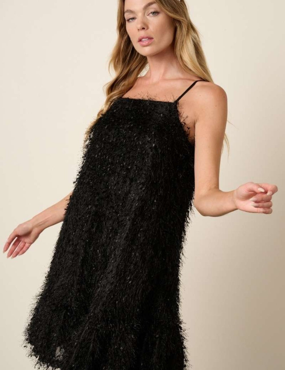 Mittoshop Feather Ruffle Hem Mini Cami Dress Black