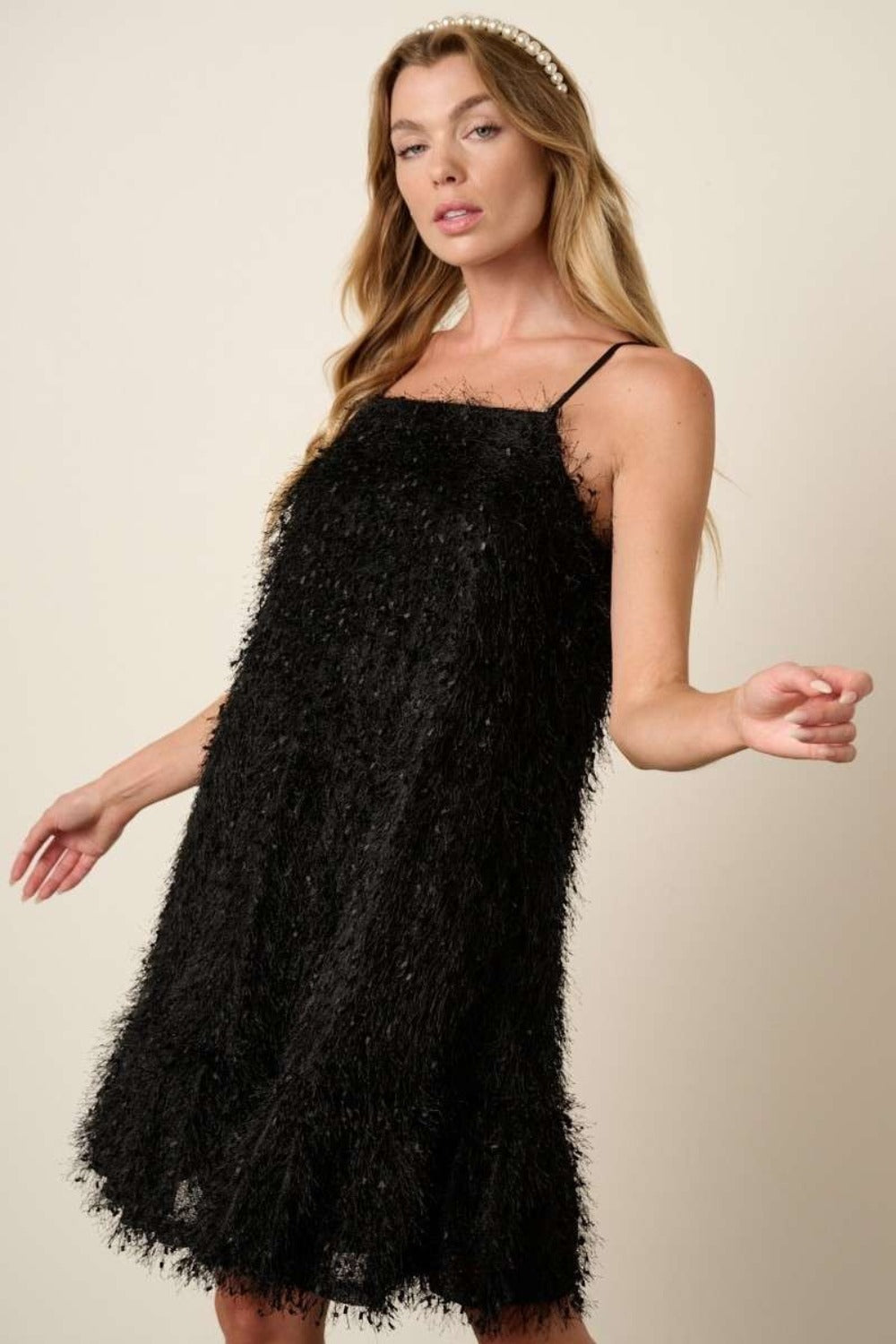 Mittoshop Feather Ruffle Hem Mini Cami Dress Black