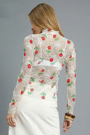 Umgee Floral Mock Neck Long Sleeve Sheer Top | Tops Daverri Fashions