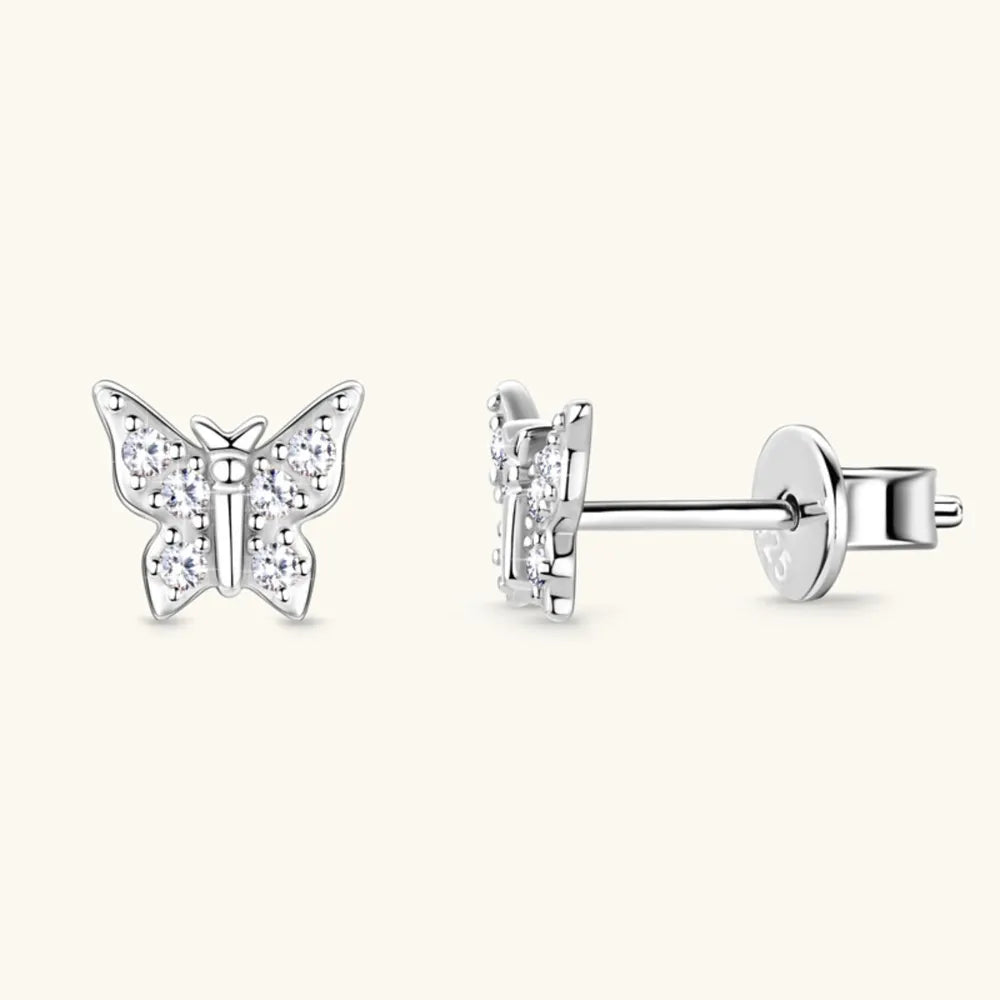 Moissanite 925 Sterling Silver Butterfly Stud Earrings | Sterling Silver Earrings Daverri Fashions