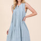 Lime N Chili light blue pleated sleeveless midi dress with pintuck details