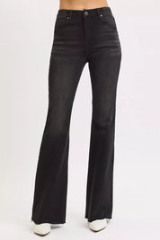 RISEN Full Size High Rise Flare Raw Cut Hem Jeans Plus Size | Jeans Daverri Fashions