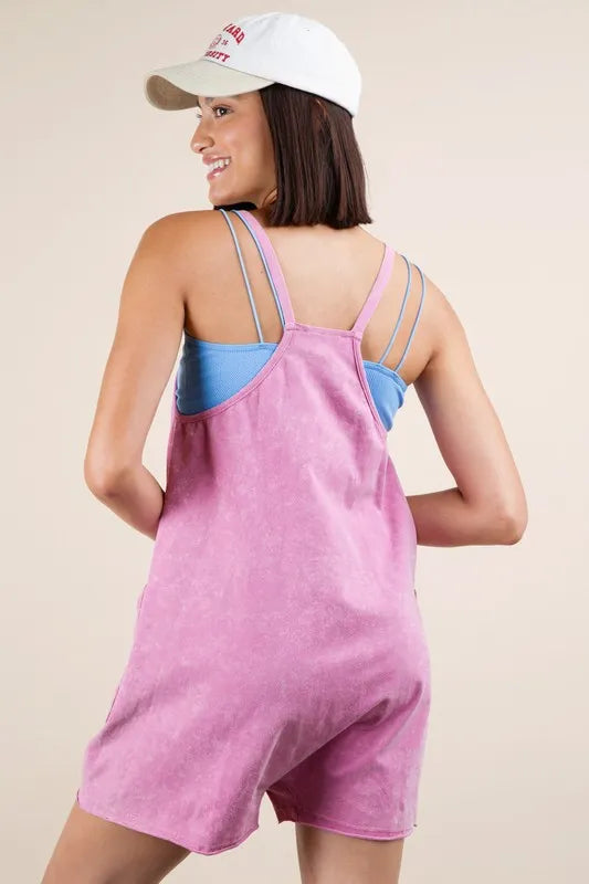 VERY J Plus Size Mineral Washed Sleeveless Knit Romper Rompers