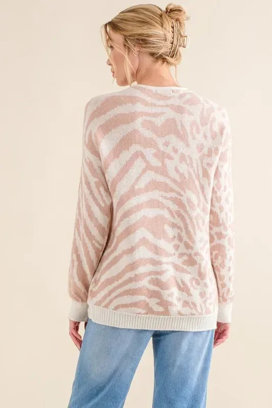And The Why Leopard Zebra Combo Casual Sweater Top - DAVERRI FASHIONS