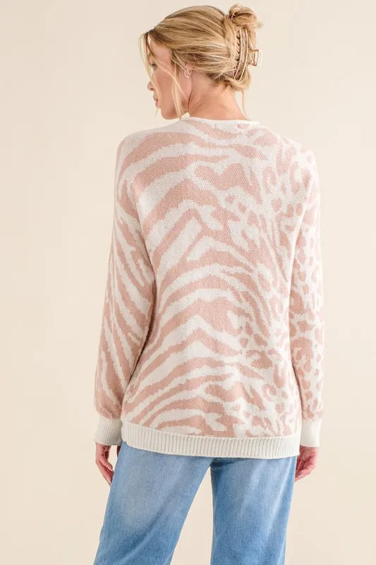 And The Why Leopard Zebra Combo Casual Sweater Top | Sweaters Daverri Fashions