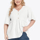 Plus Size Buttoned V-Neck Frill Trim Babydoll Blouse - DAVERRI FASHIONS