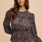 Annie Wear Abstract Print Balloon Sleeve Peplum Blouse - DAVERRI FASHIONS